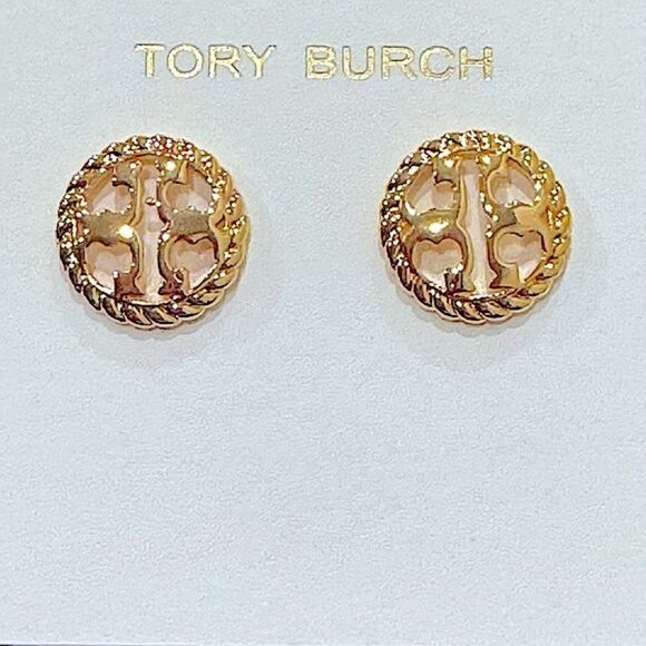 TORY BURCH LOGO ROPE STUD EARRINGS - Picture 1 of 3